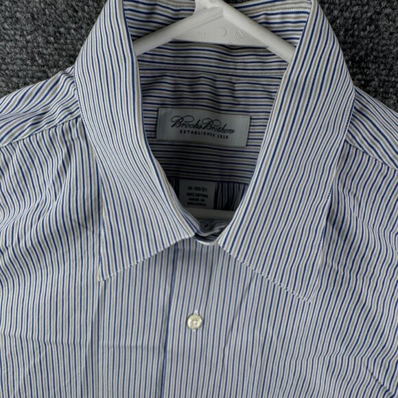 Brooks Brothers Casual Long Sleeve Button Up Shirt Striped Blue Beige 16 30/31 - Picture 9 of 13